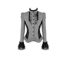 Darkinlove Women's Gothic Ruffle Lace Patchwork Pinstripe Long Sleeve Blouse