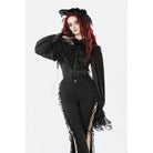 Darkinlove Women's Gothic Ruffle Lace Splice Lantern Sleeved Shirt
