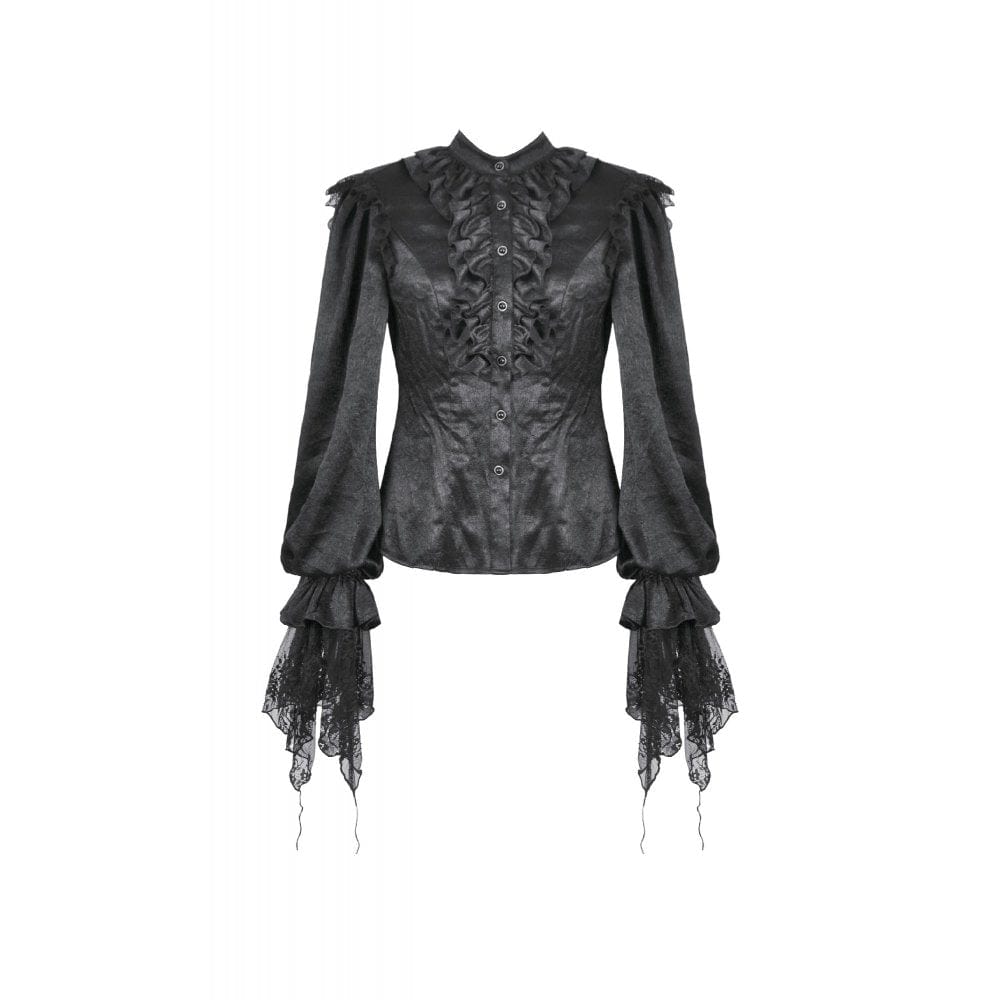 Darkinlove Women's Gothic Ruffle Lace Splice Lantern Sleeved Shirt
