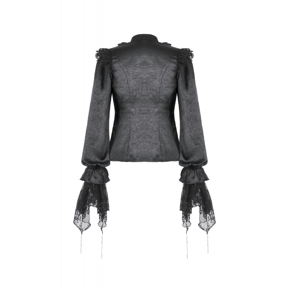 Darkinlove Women's Gothic Ruffle Lace Splice Lantern Sleeved Shirt