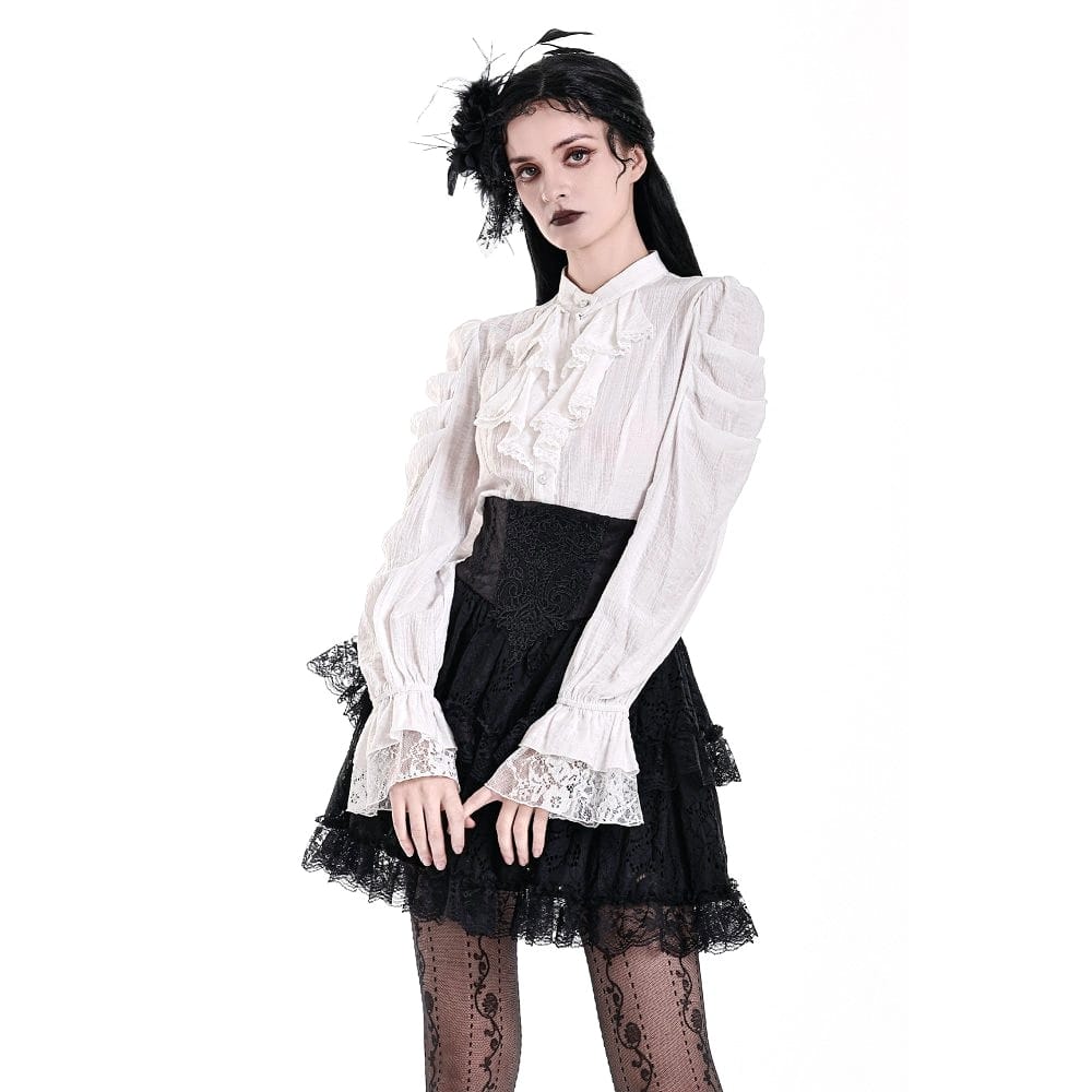 Darkinlove Women's Gothic Ruffle Mock Neck Puff Sleeve Blouse