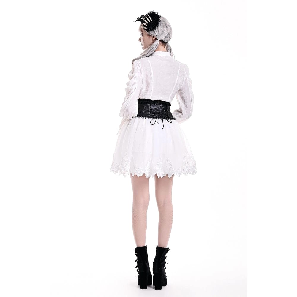Darkinlove Women's Gothic Ruffle Mock Neck Puff Sleeve Blouse