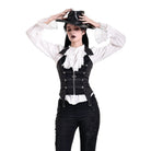 Darkinlove Women's Gothic Ruffle Mock Neck Puff Sleeve Blouse