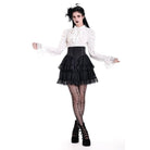 Darkinlove Women's Gothic Ruffle Mock Neck Puff Sleeve Blouse
