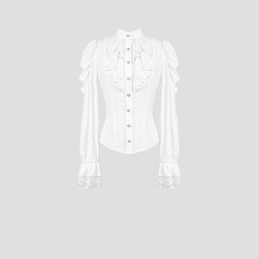 Darkinlove Women's Gothic Ruffle Mock Neck Puff Sleeve Blouse