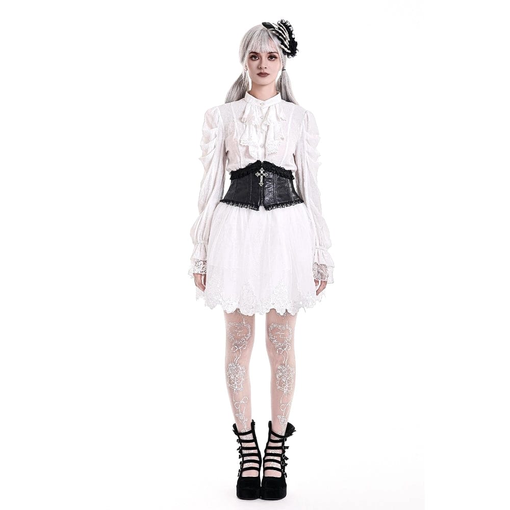 Darkinlove Women's Gothic Ruffle Mock Neck Puff Sleeve Blouse
