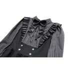Darkinlove Women's Gothic Ruffle Pinstripe Mock Two-piece Long Sleeve Maid Dress