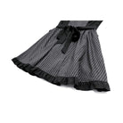 Darkinlove Women's Gothic Ruffle Pinstripe Mock Two-piece Long Sleeve Maid Dress