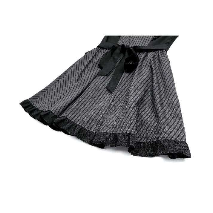Darkinlove Women's Gothic Ruffle Pinstripe Mock Two-piece Long Sleeve Maid Dress