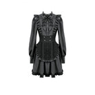 Darkinlove Women's Gothic Ruffle Pinstripe Mock Two-piece Long Sleeve Maid Dress