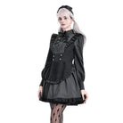 Darkinlove Women's Gothic Ruffle Pinstripe Mock Two-piece Long Sleeve Maid Dress