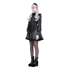 Darkinlove Women's Gothic Ruffle Pinstripe Mock Two-piece Long Sleeve Maid Dress