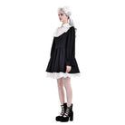 Darkinlove Women's Gothic Ruffle Turn-down Collar Contrast Color Bishop Sleeve Short Dress