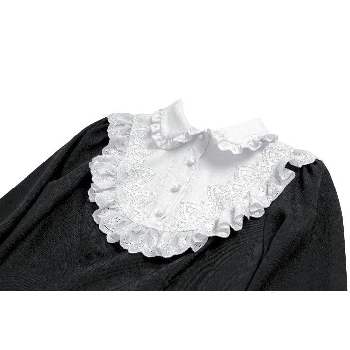 Darkinlove Women's Gothic Ruffle Turn-down Collar Contrast Color Bishop Sleeve Short Dress