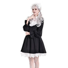 Darkinlove Women's Gothic Ruffle Turn-down Collar Contrast Color Bishop Sleeve Short Dress