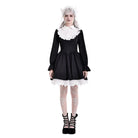 Darkinlove Women's Gothic Ruffle Turn-down Collar Contrast Color Bishop Sleeve Short Dress