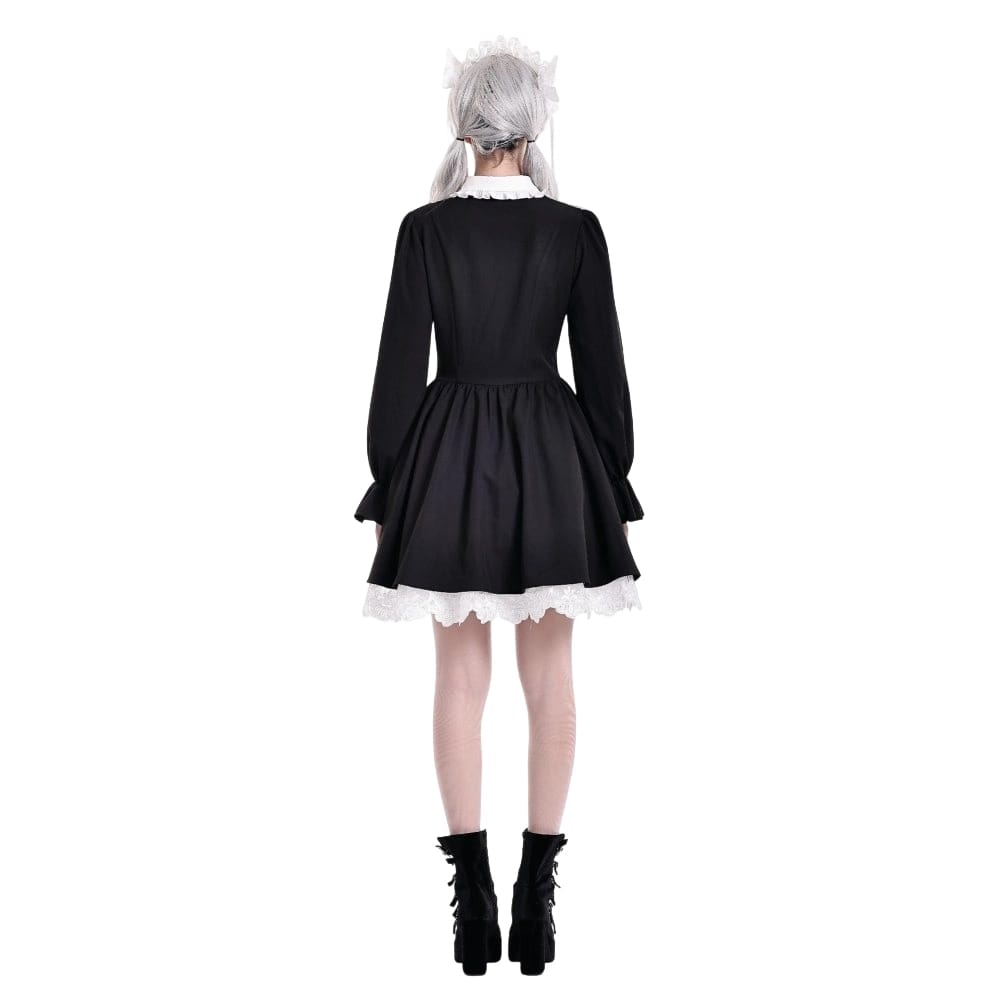 Darkinlove Women's Gothic Ruffle Turn-down Collar Contrast Color Bishop Sleeve Short Dress
