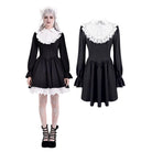 Darkinlove Women's Gothic Ruffle Turn-down Collar Contrast Color Bishop Sleeve Short Dress