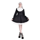 Darkinlove Women's Gothic Ruffle Turn-down Collar Contrast Color Bishop Sleeve Short Dress