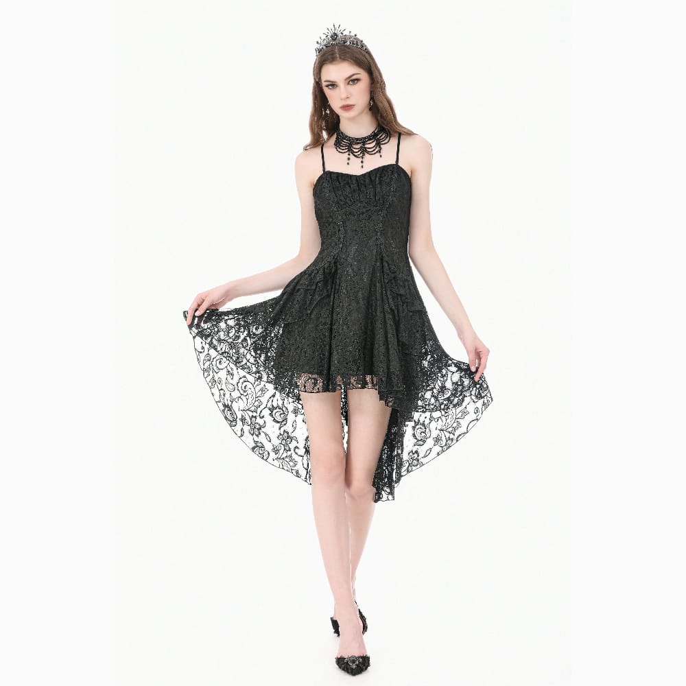 Darkinlove Women's Gothic Ruffled High-Low Lace Slip Dress
