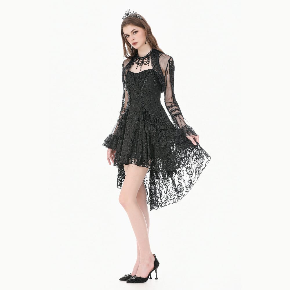 Darkinlove Women's Gothic Ruffled High-Low Lace Slip Dress
