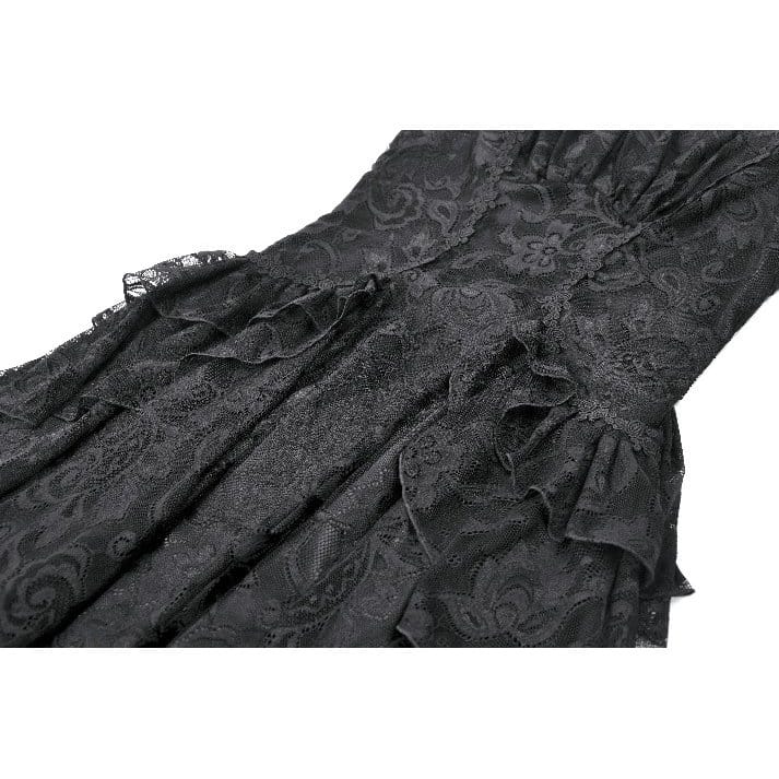 Darkinlove Women's Gothic Ruffled High-Low Lace Slip Dress