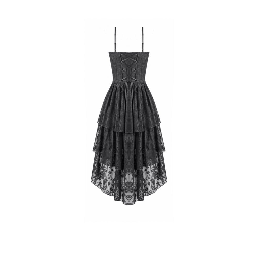 Darkinlove Women's Gothic Ruffled High-Low Lace Slip Dress