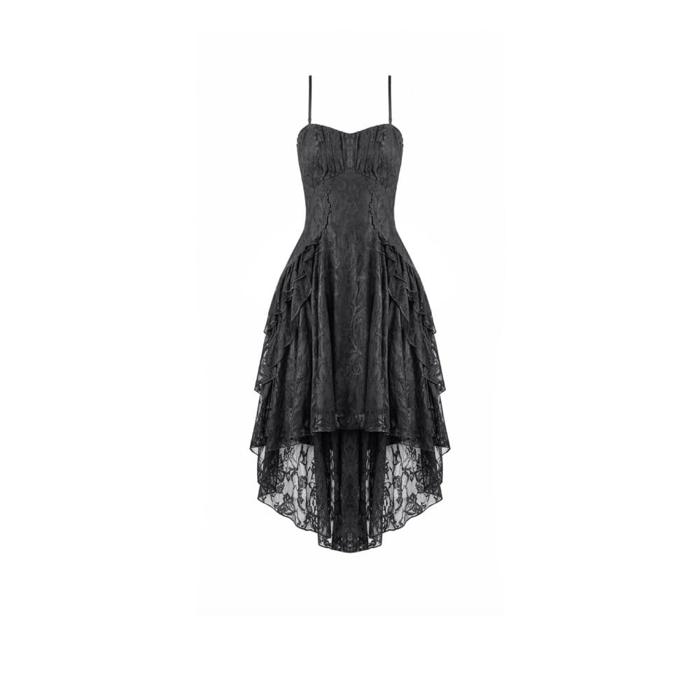 Darkinlove Women's Gothic Ruffled High-Low Lace Slip Dress