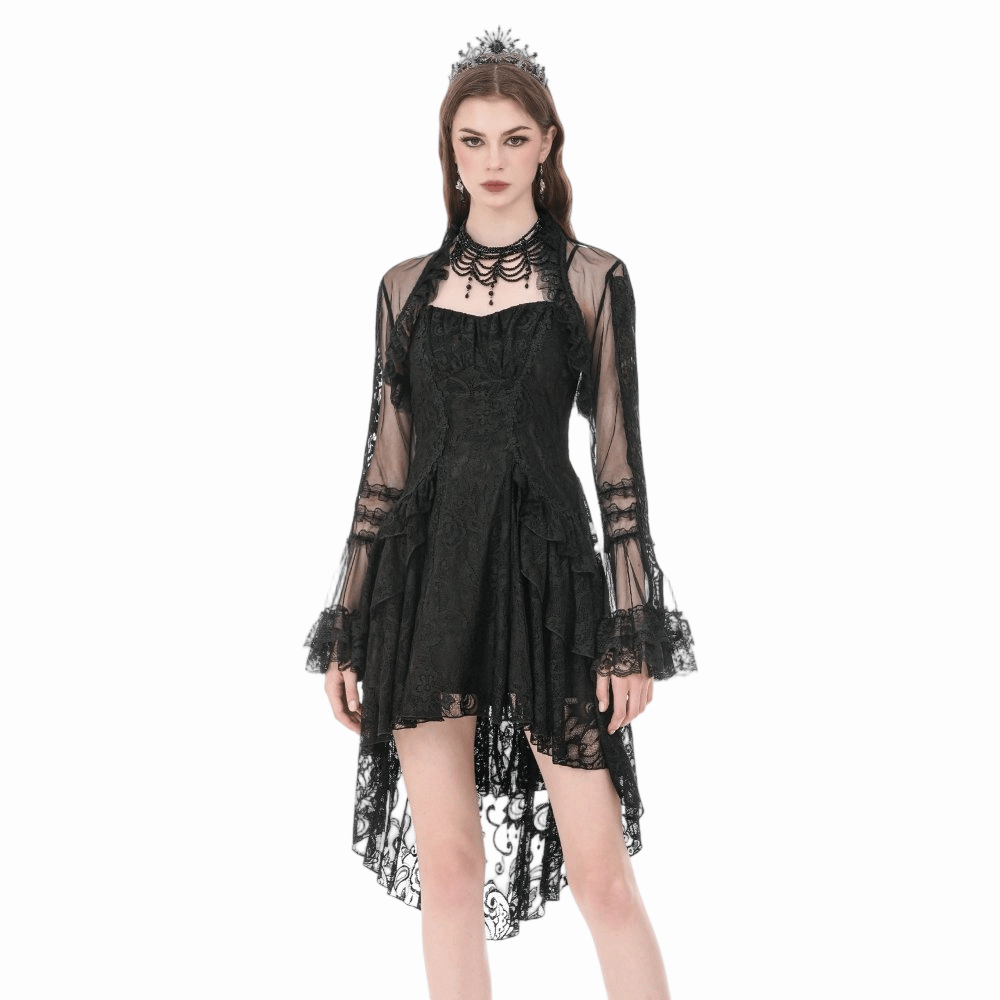 Darkinlove Damen Gothic-Umhang mit Rüschen, hohem Kragen, ausgestellten Ärmeln und Mesh-Einsätzen