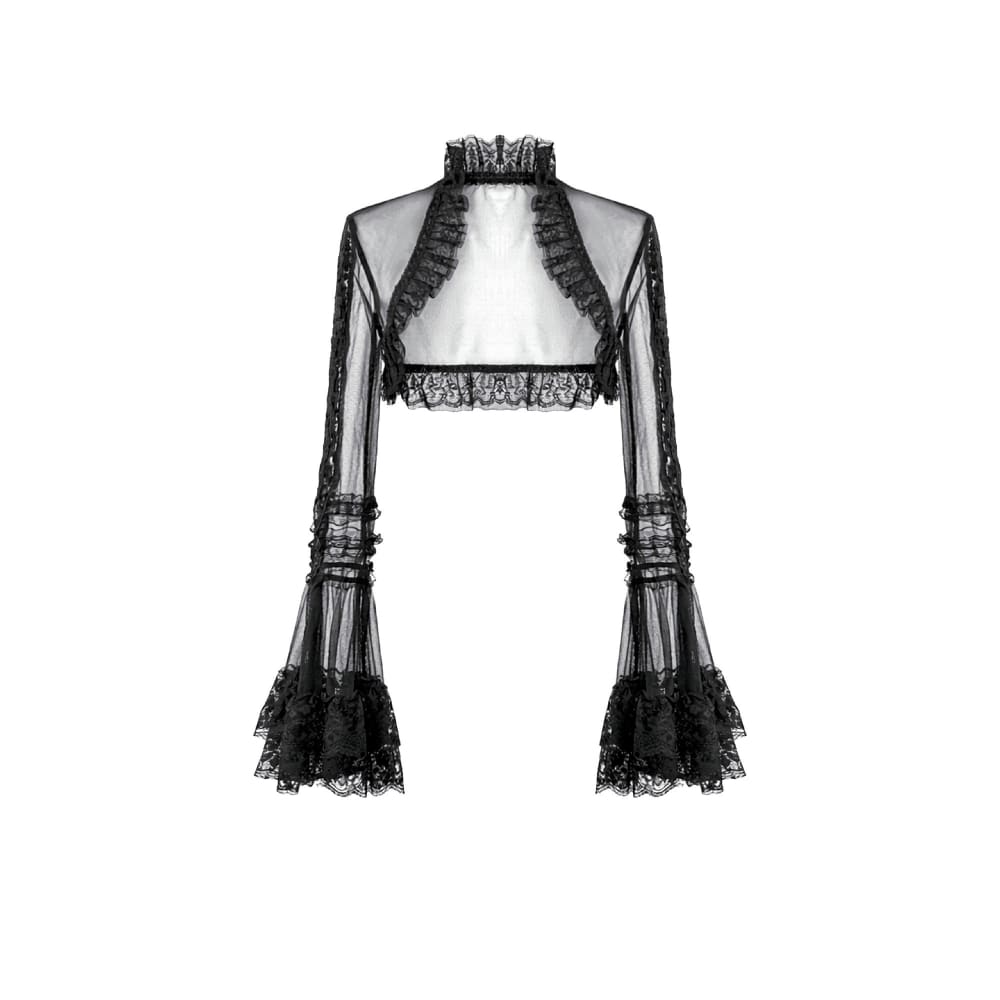 Darkinlove Damen Gothic-Umhang mit Rüschen, hohem Kragen, ausgestellten Ärmeln und Mesh-Einsätzen