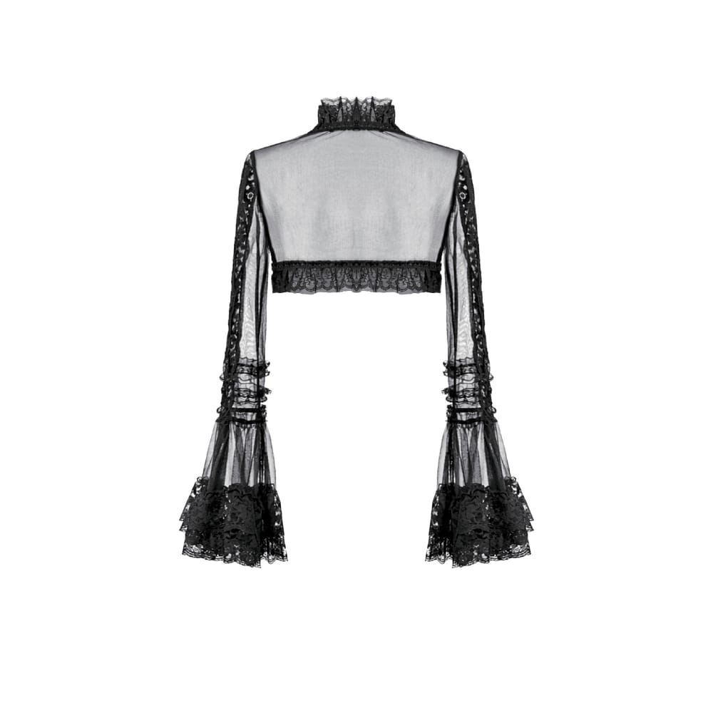 Darkinlove Damen Gothic-Umhang mit Rüschen, hohem Kragen, ausgestellten Ärmeln und Mesh-Einsätzen