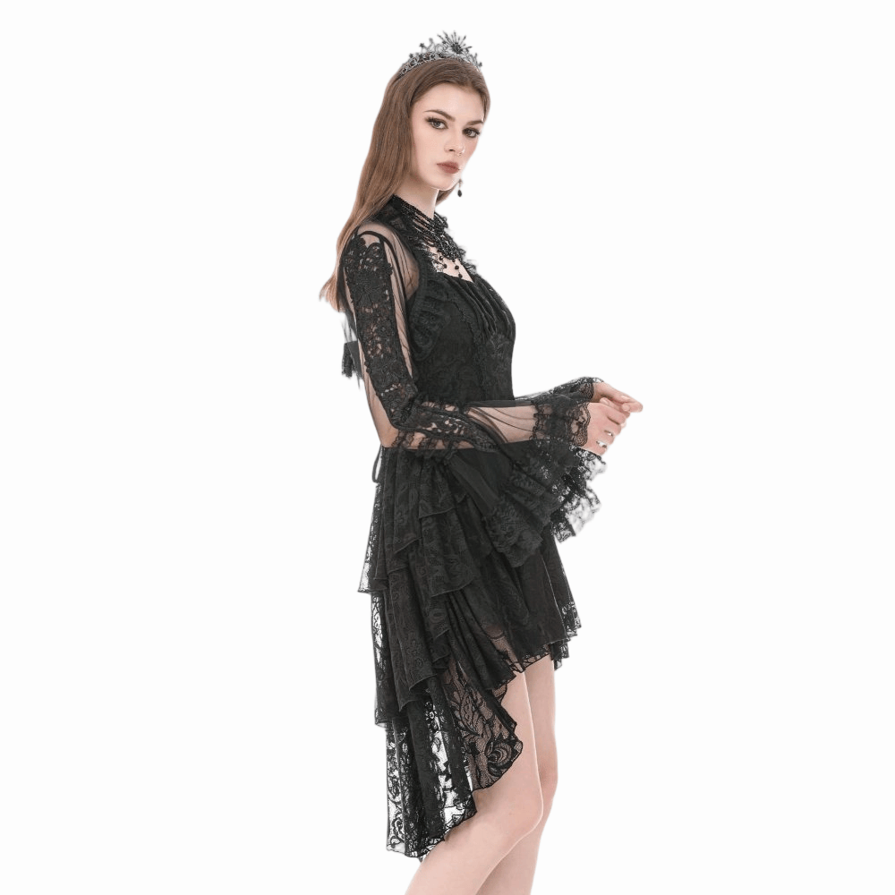 Darkinlove Damen Gothic-Umhang mit Rüschen, hohem Kragen, ausgestellten Ärmeln und Mesh-Einsätzen