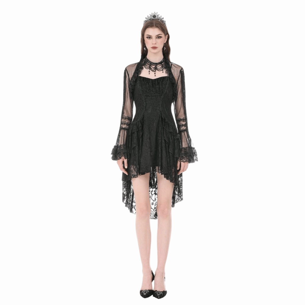 Darkinlove Damen Gothic-Umhang mit Rüschen, hohem Kragen, ausgestellten Ärmeln und Mesh-Einsätzen