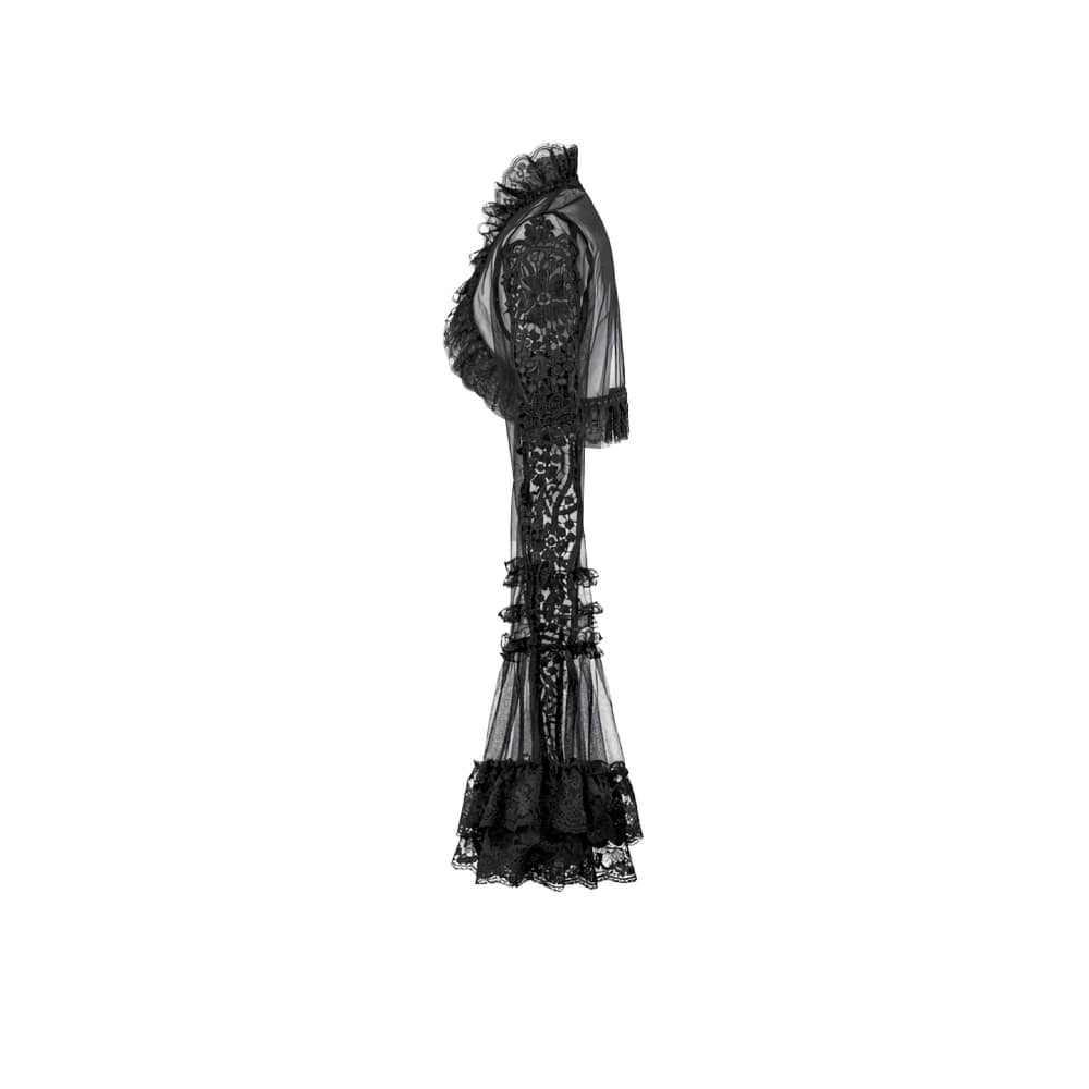 Darkinlove Damen Gothic-Umhang mit Rüschen, hohem Kragen, ausgestellten Ärmeln und Mesh-Einsätzen