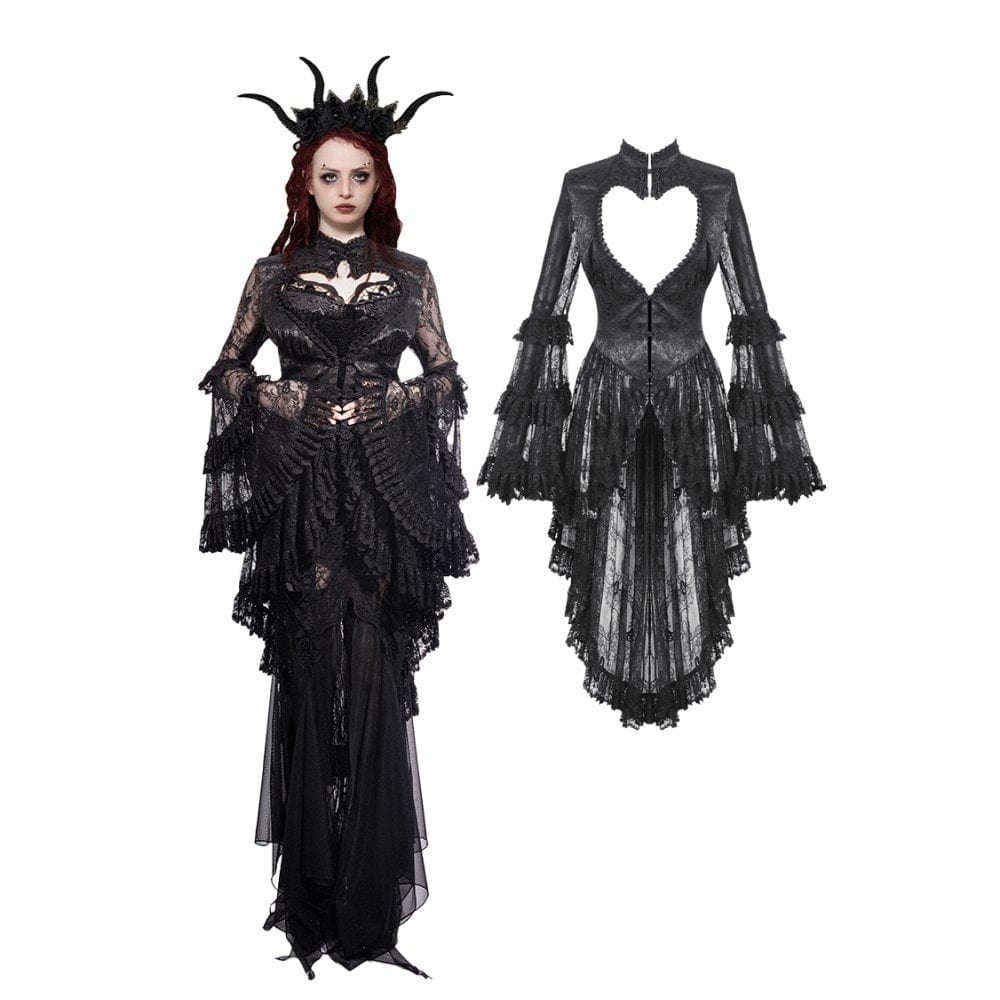 Darkinlove Women's Gothic Ruffled Lace High/Low Coat