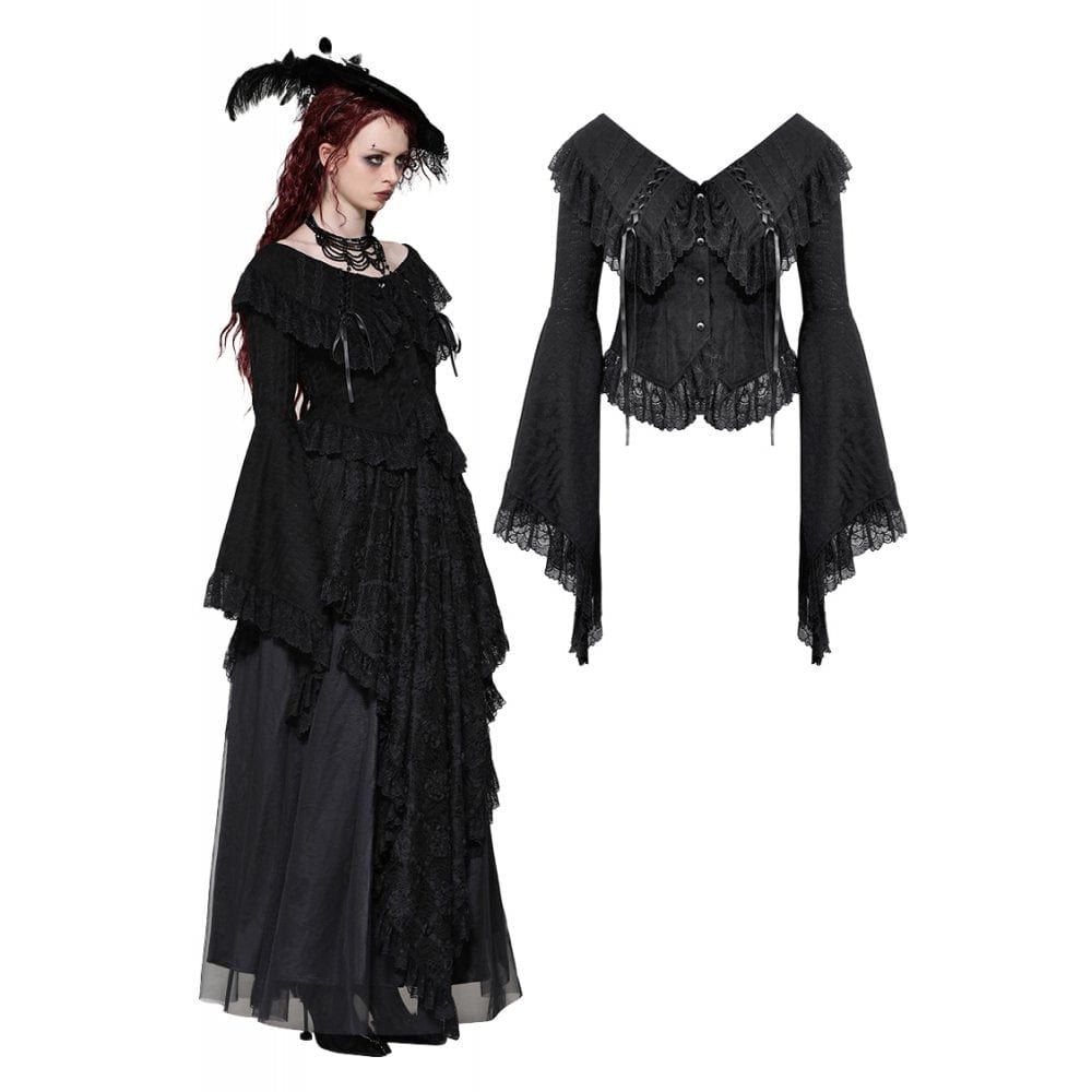 Darkinlove Women's Gothic Ruffled Lace Long Sleeved Shirt