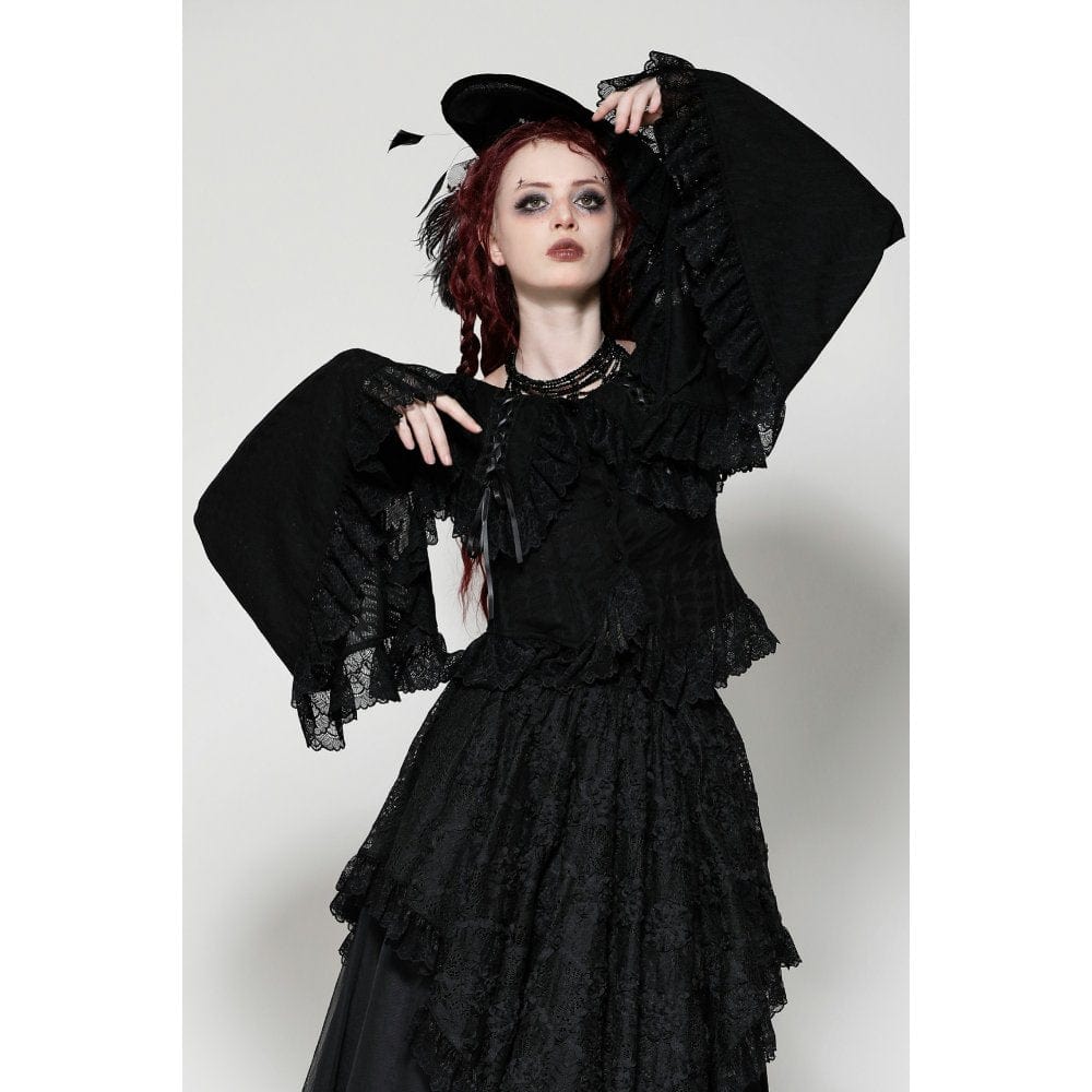 Darkinlove Women's Gothic Ruffled Lace Long Sleeved Shirt