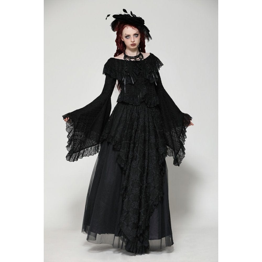 Darkinlove Women's Gothic Ruffled Lace Long Sleeved Shirt