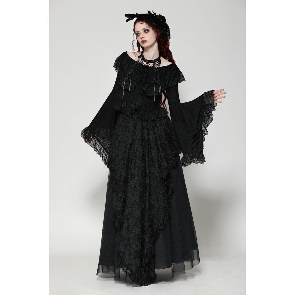 Darkinlove Women's Gothic Ruffled Lace Long Sleeved Shirt