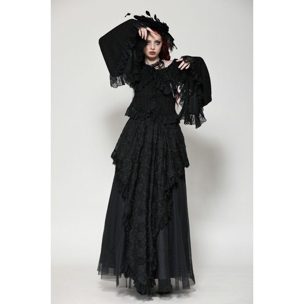 Darkinlove Women's Gothic Ruffled Lace Long Sleeved Shirt