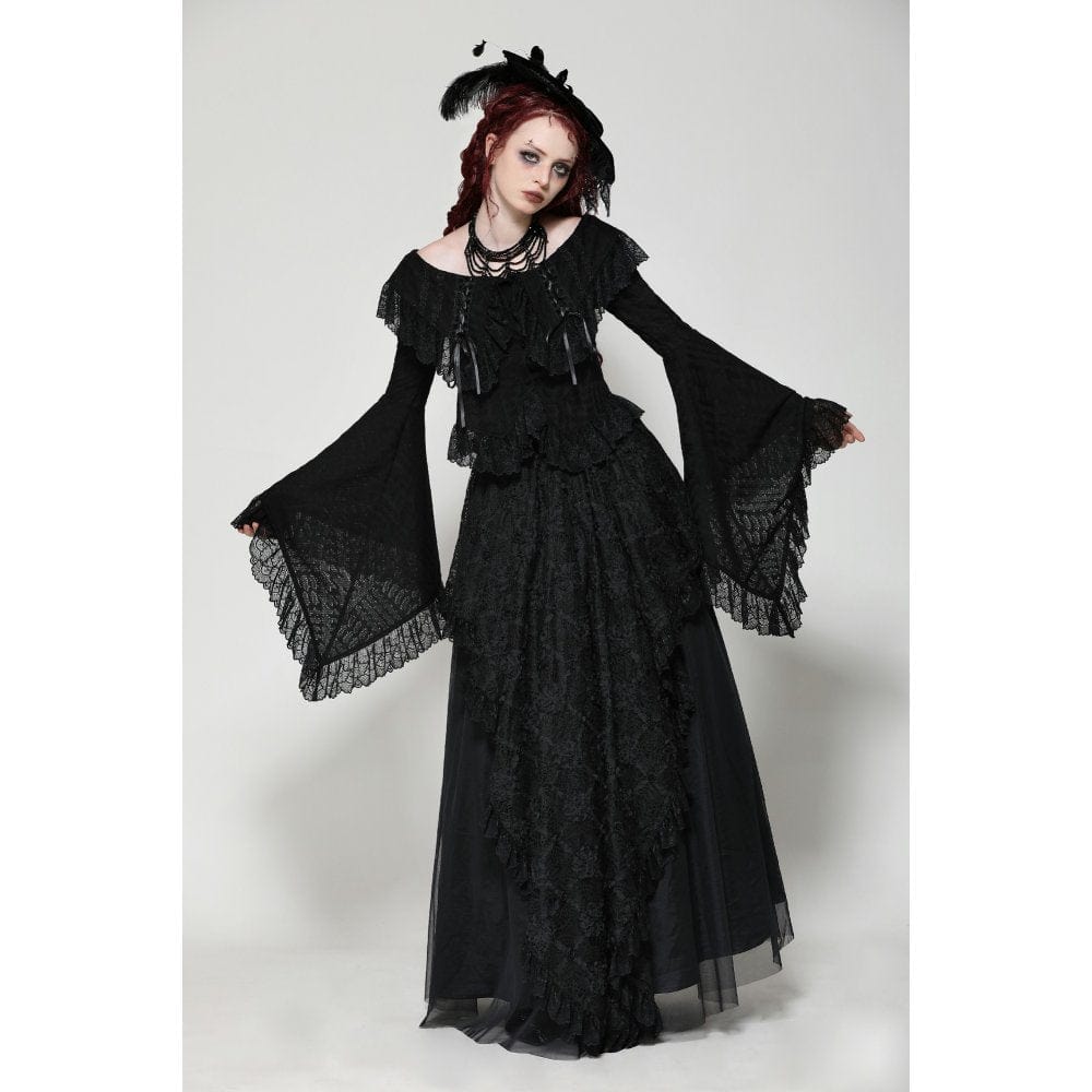 Darkinlove Women's Gothic Ruffled Lace Long Sleeved Shirt