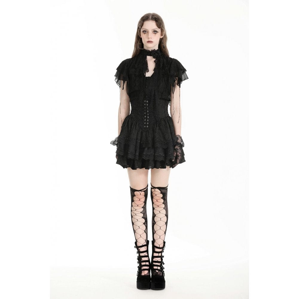 Darkinlove Women's Gothic Ruffled Lace Splice Shirt