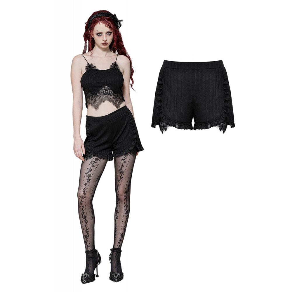 Darkinlove Women's Gothic Ruffled Lace Splice Shorts