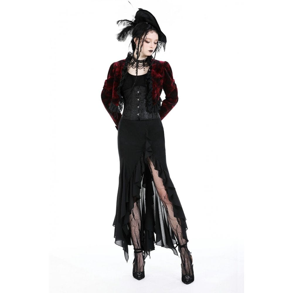 Darkinlove Women's Gothic Ruffled Lace Splice Velvet Cape