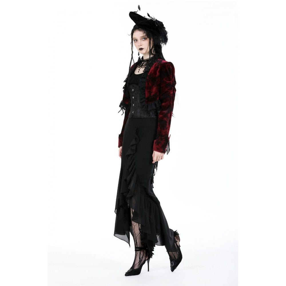 Darkinlove Women's Gothic Ruffled Lace Splice Velvet Cape