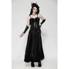 Darkinlove Women's Gothic Ruffled Lace Splice Velvet Corset Slip Dress