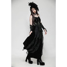 Darkinlove Women's Gothic Ruffled Lace Splice Velvet Corset Slip Dress