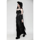 Darkinlove Women's Gothic Ruffled Lace Splice Velvet Corset Slip Dress