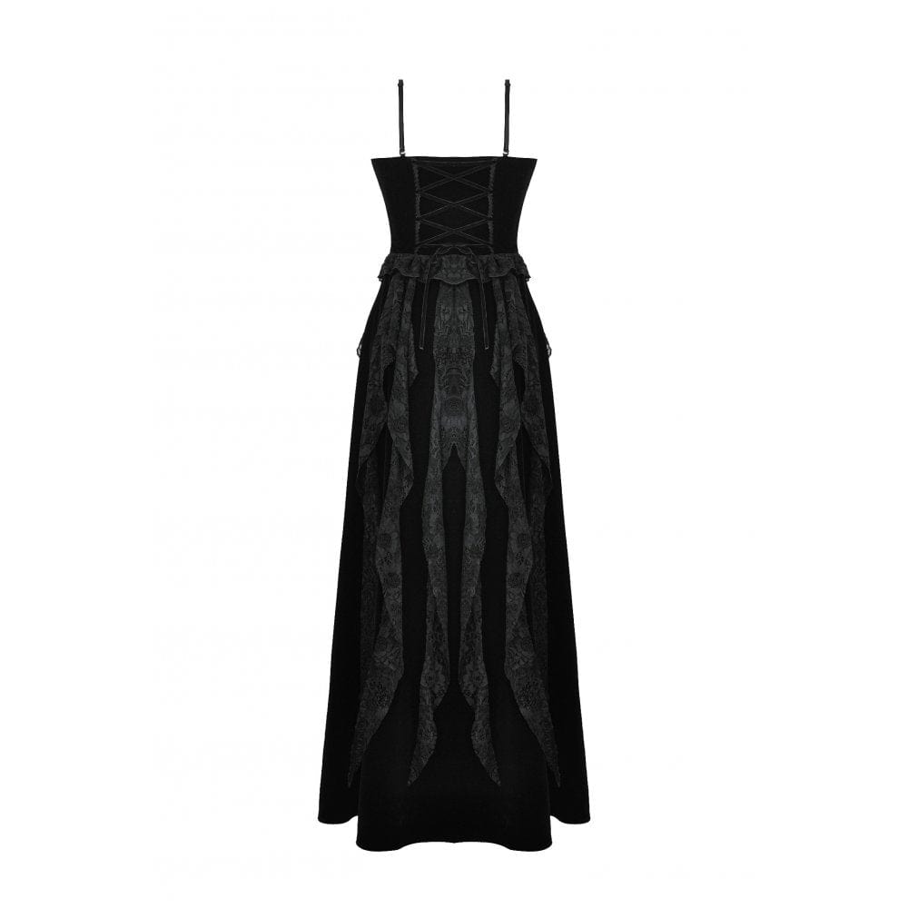 Darkinlove Women's Gothic Ruffled Lace Splice Velvet Corset Slip Dress