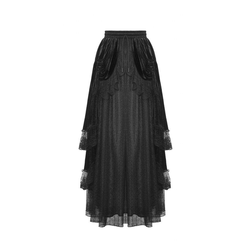 Darkinlove Women's Gothic Ruffled Lace Splice Velvet Skirt